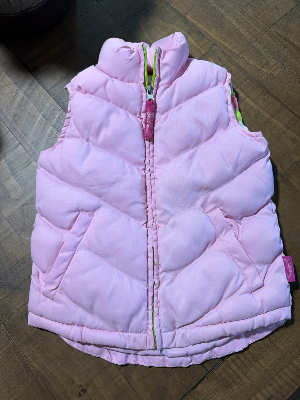 Weatherproof Light Pink Puffer Vest with Lime Trim - Kids
